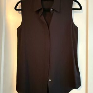 Theory Black Sleeveless Button Down Shirt